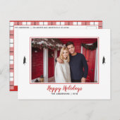 Rustige rode en witte kerstboom met gingham-flatje aankondigingskaart (Voorkant / Achterkant)