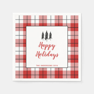 Rustige rode en witte kerstboom met gingham-flatje servet