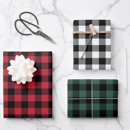 Rustige rode groene en zwarte buffelkerst inpakpapier vel (Voorkant)