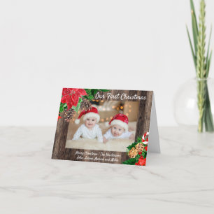 Rustige rode Poinsettias onze eerste Kerstmis Feestdagen Kaart