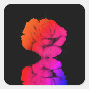 Rustige rode roze Floral Bloom Water Drop Art Vierkante Sticker
