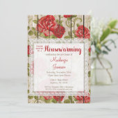Rustige rode rozen Housewarming Invitation Lace Wo Kaart (Staand voorkant)