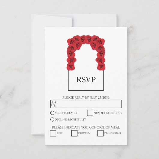 Rustige rode rozen maaltijdopties RSVP-Kaarten RSVP Kaartje (Voorkant)