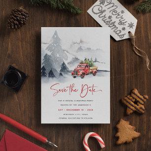 Rustige Rode Truck Kerstfeest Save the Date Feestdagenkaart