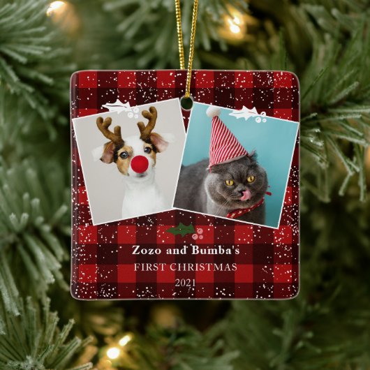 Rustige rode vleksteennevel 2 foto's keramisch ornament (Boom)