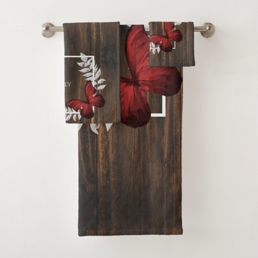 Rustige rode vlinder - Aangepaste set voor handdoe Bad Handdoek (Insitu)