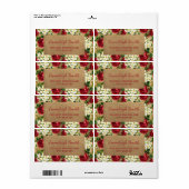 Rustige  Rode Witte Bloemen Kraft Kerstmis Etiket (Full Sheet)