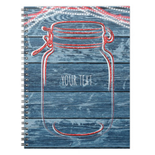 Rustige rode witte en blauwe Mason-jar en String-l Notitieboek