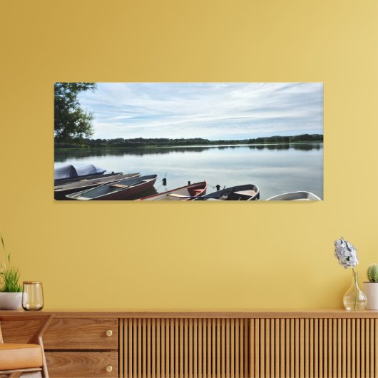 Rustige roeiboten op Calm Lake Serene Natuur Foto Canvas Afdruk (Insitu (Woonkamer))