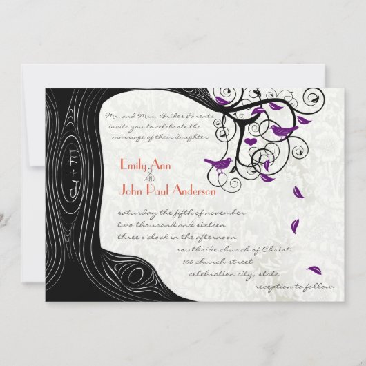 Rustige Romantische Paarse vogelbomen Kaart (Voorkant)