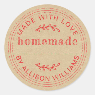 Rustige Rood Kraft Zelfgemaakte Gebakken Waren Sti Ronde Sticker
