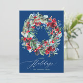 Rustige roodblauwe kerst met roodbruine smaak blij feestdagenkaart (Staand voorkant)