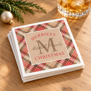 Rustige roodbruine tartan ruit Kerstmis Servetten