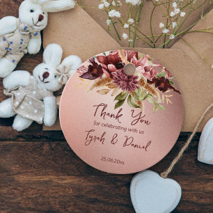 Rustige roos gouden terracotta rozen vallen bruilo bedankjes labels