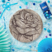 Rustige Roos inkttekening Papieren Bordje (Feest)