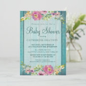 Rustige roze Baby shower met blauw hout Kaart (Staand voorkant)