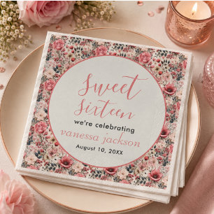 Rustige roze bloem roosgoud sweet sixteen servet