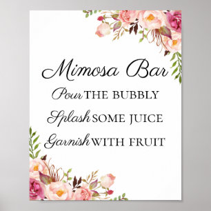 Rustige Roze Floral Mimosa Bar Poster
