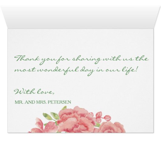 Rustige roze groen hout bruiloft bedankt (Binnen Horizontaal (Onder))