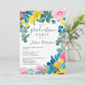 Rustige roze groene florale foto afstuderen kaart (Staand voorkant)