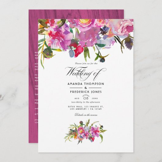 Rustige  roze pony Waterverf bruiloft Kaart (Voorkant / Achterkant)