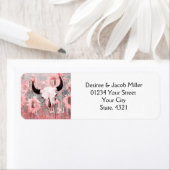 Rustige roze zonnebloemen Bull Skull Save the Date Etiket (Insitu)