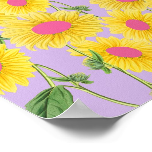 Rustige roze zonnebloemen Moderne Pastel Lila Poster (Hoek)
