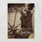 Rustige Rozen Cowboy Boots Save the Date Sepia Aankondigingskaart (Voorkant)