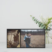 Rustige Rozen Cowboy Boots Sepia Wedding Save The Date (Staand voorkant)