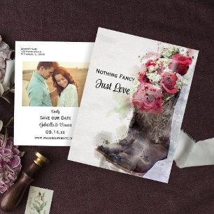 Rustige Rozen Cowboy Boots Waterverf Save the Date Aankondigingskaart