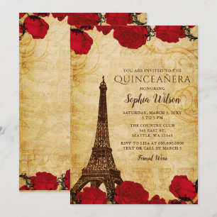 Rustige Rozen Eiffeltoren Quinceañera Kaart