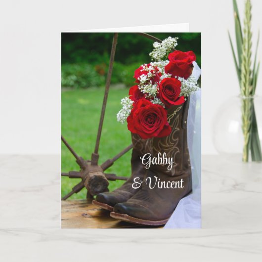 Rustige Rozen en Cowboy Boots Wedding Invitation (Voorkant)