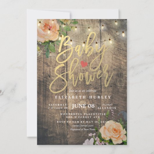 Rustige Rozen Floral String Light Baby shower Kaart (Voorkant)