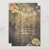 Rustige Rozen Floral String Light Baby shower Kaart (Voorkant / Achterkant)