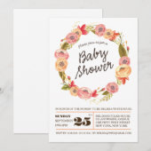 Rustige Rozen Floral Wreath Baby shower Invite Kaart (Voorkant / Achterkant)