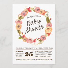 Rustige Rozen Floral Wreath Baby shower Invite Kaart
