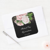 Rustige rozen op zwarte quinceanera vierkante sticker (Envelop)