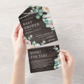 Rustige Rozen Zacht hout Eucalyptus Baby shower All In One Uitnodiging (Afscheurbaar)
