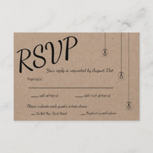 Rustige RSVP met String Lights op Kraft Paper Kaartje