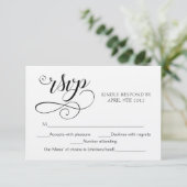 Rustige RSVP Script Response Kaart Swirl Typograph (Staand voorkant)