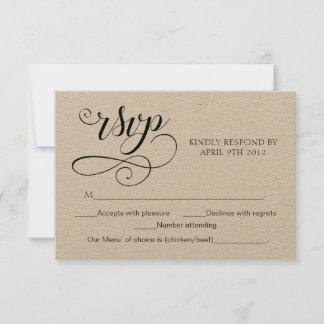 Rustige RSVP Script Response Kaart Swirl Typograph