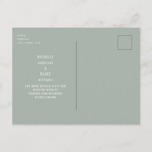 Rustige Sage Foliage Sunflower Save the Date Uitnodiging Briefkaart (Achterkant)