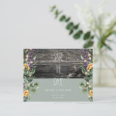 Rustige Sage Foliage Sunflower Save the Date Uitnodiging Briefkaart (Staand voorkant)
