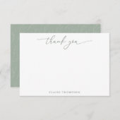 Rustige Sage Green Botanical Custom Script Name Bedankkaart (Voorkant / Achterkant)