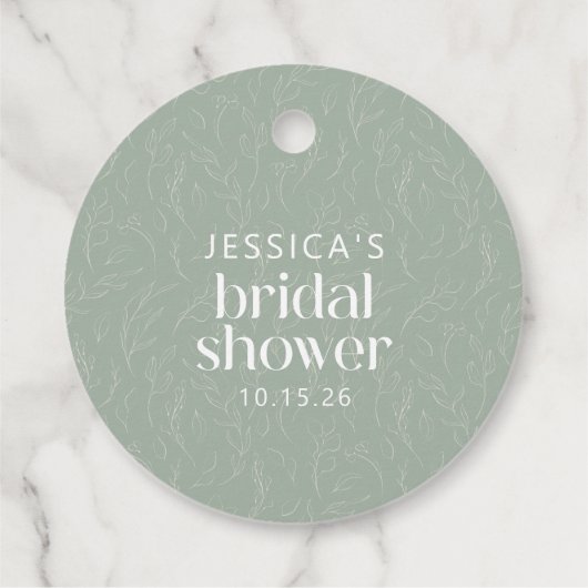 Rustige Sage Green Botanical Custom Vrijgezellenfe Bedankjes Labels (Achterkant)