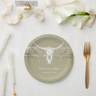 Rustige Sage Green White Westerne Koe Papieren Bordje