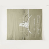 Rustige Sage Green White Westerne Koe Skull Backdr Wandkleed (Voorkant (horizontaal))