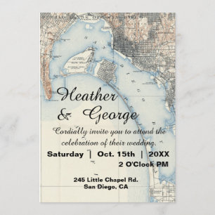 Rustige  San Diego Map Wedding Uitnodiging