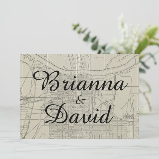 Rustige Savannah GA Map Wedding Uitnodiging (Staand voorkant)
