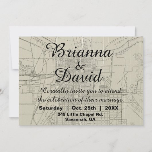 Rustige Savannah GA Map Wedding Uitnodiging (Achterkant)